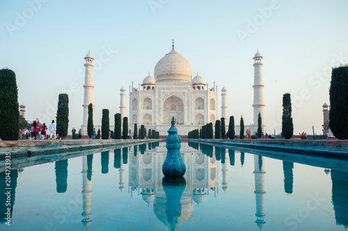 beautiful view of the Taj Mahal in Agra, India . concept of culture, tourism and religion