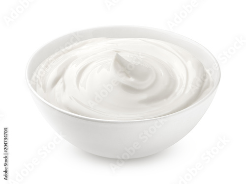 sour cream in glass, mayonnaise, yogurt, isolated on white background, clipping path, full depth of field