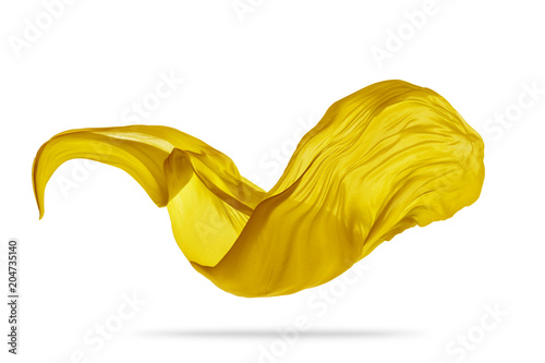 Piece of flying golden cloth on white background