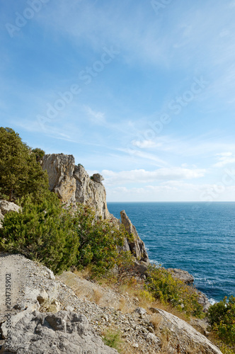 Fotografie Head of Mephistopheles Rock on Golitsyn Trail, Novy Svet, Crimea.