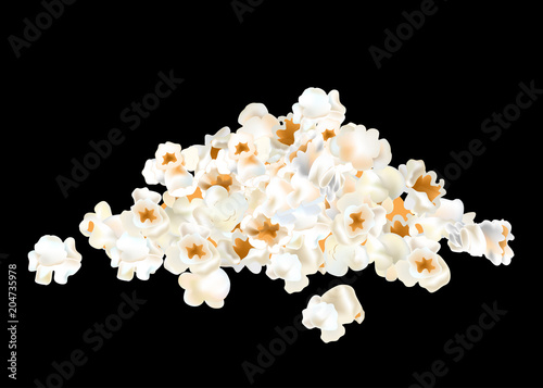 Popcorn pile isolated on black