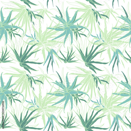 Seamless pattern with aloe vera tropical plant. Vector illustration