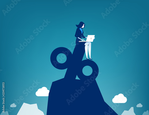 Businesswoman working on percentage, Concept business marketing online vector illustration, Flat business characterk, Cartoon style design.