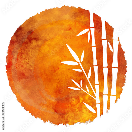 Watercolor circle paint stain and bamboo trees