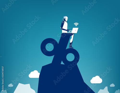 Robot working on percentage, Concept business marketing online vector illustration, Flat business characterk, Cartoon style design.