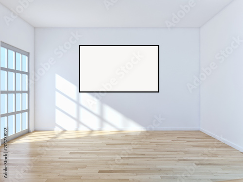 Modern bright interiors apartment with mockup poster frame 3D rendering
