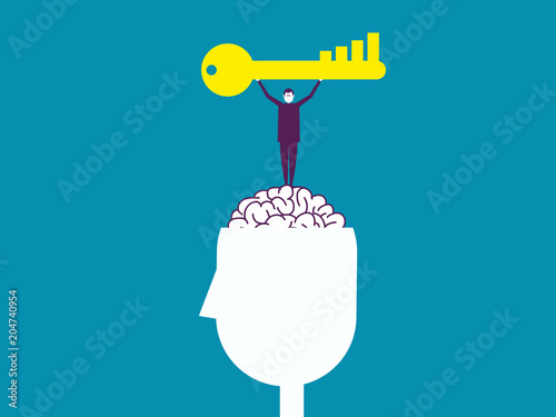 Businessman holding big key. Vector illustration business concept, Key, contemplation.