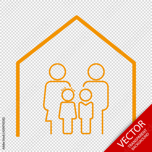 Family At Home - Flat Line Icon - Editable Vector Illustration - Isolated On Transparent Background