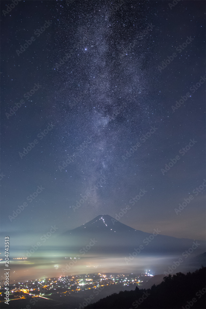Mountain Fuji and Milkyway in summer season