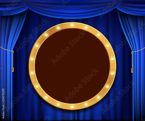 Gold round banner with light bulbs