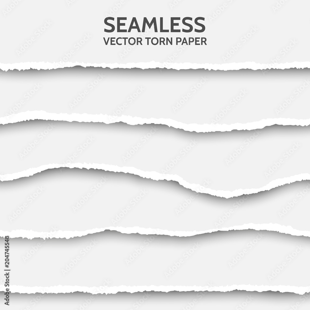 Vector seamless torn paper set on gray background.