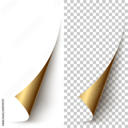 Vector golden foil vertical paper corner rolled up