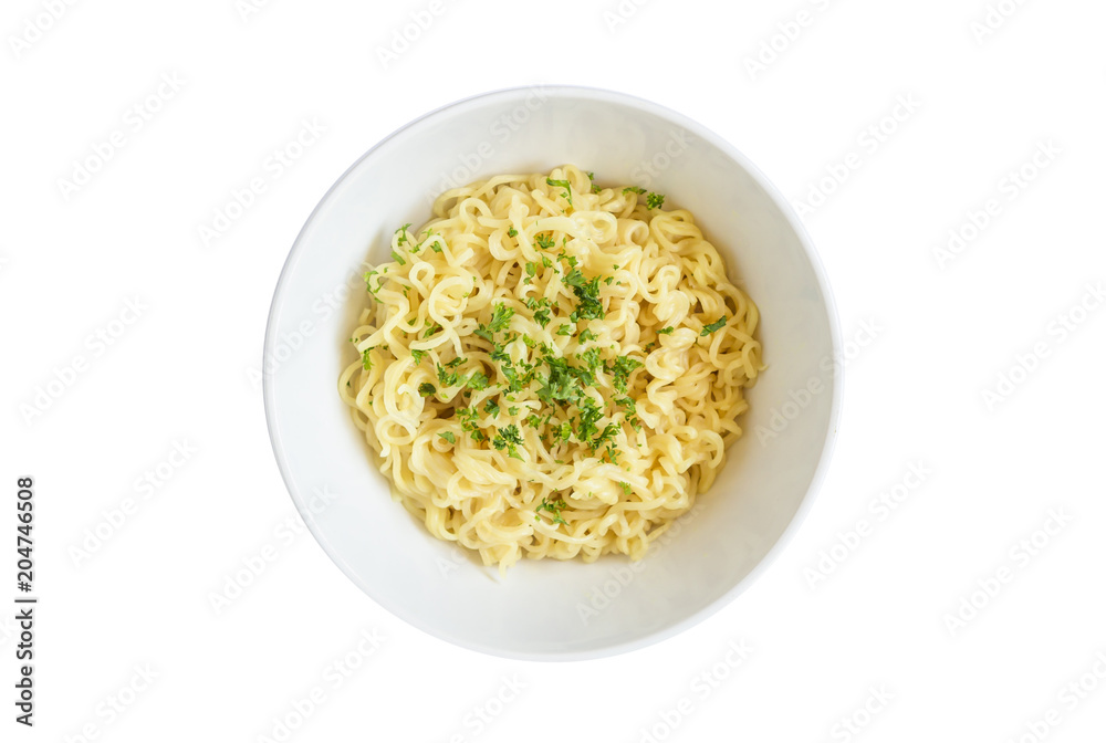 Egg noodles in bowl isolated on white background Egg noodles in bowl isolated on white background