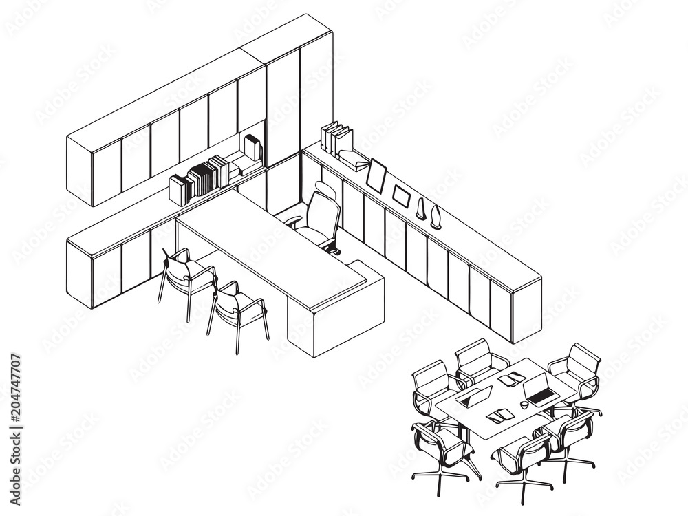 interior outline isometric office