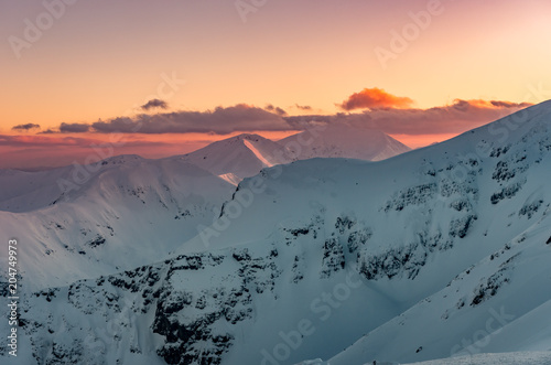Beautiful mountain sunset panorama, Tatra mountains Poland