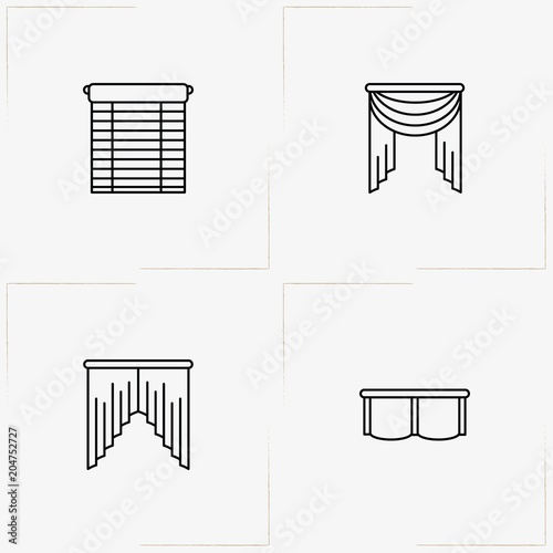Curtains & Blinds line icon set with curtains and blinds