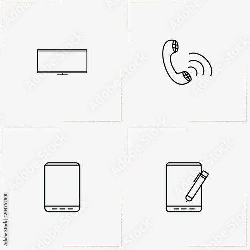 Communications line icon set with phone, television and smart phone