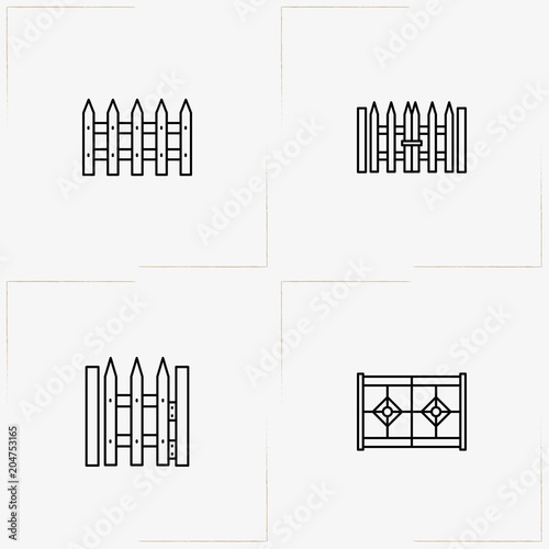 Fences And Wickets line icon set with fences, fence and wicket