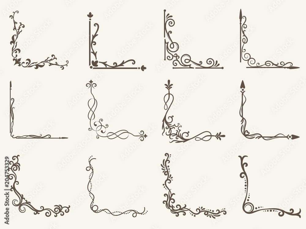 Vector illustration of decorative corner frame set