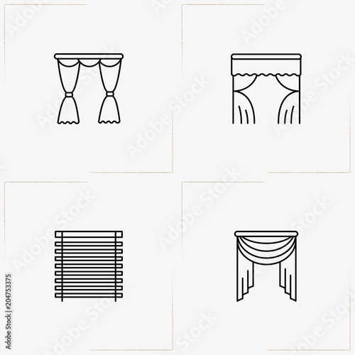 Curtains & Blinds line icon set with curtains and blinds