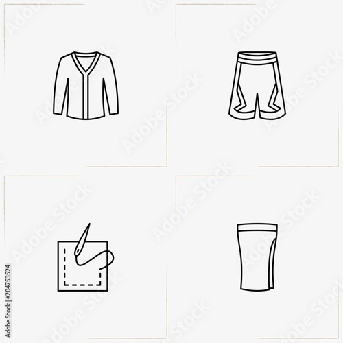 Clothes line icon set with sewing  needle  shorts and jacket