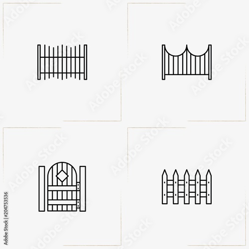 Fences And Wickets line icon set with wicket and fence