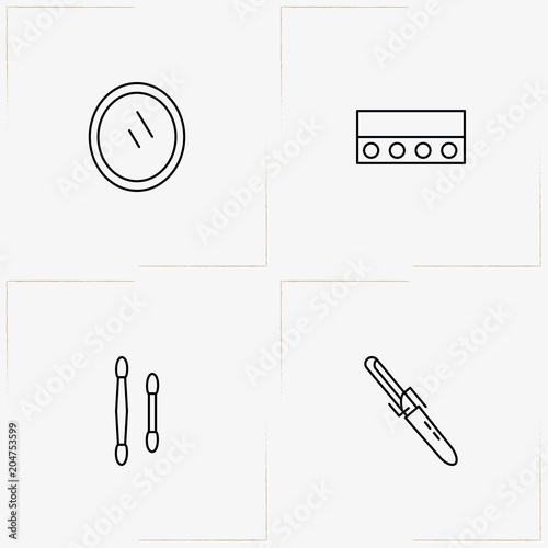Beauty line icon set with eyeshadow, mirror  and cosmetic brush