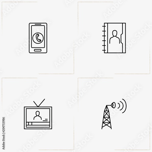 Communications line icon set with phone book , television and smart phone