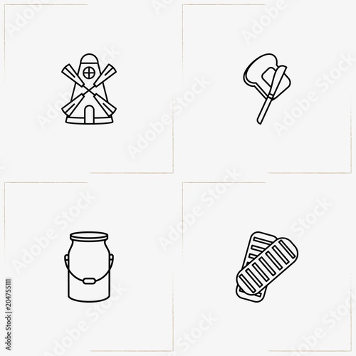 Bread & Milk line icon set with milk can , bun and butter on bread