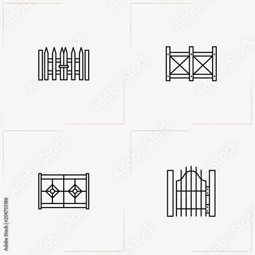 Fences And Wickets line icon set with fences, wicket and fence
