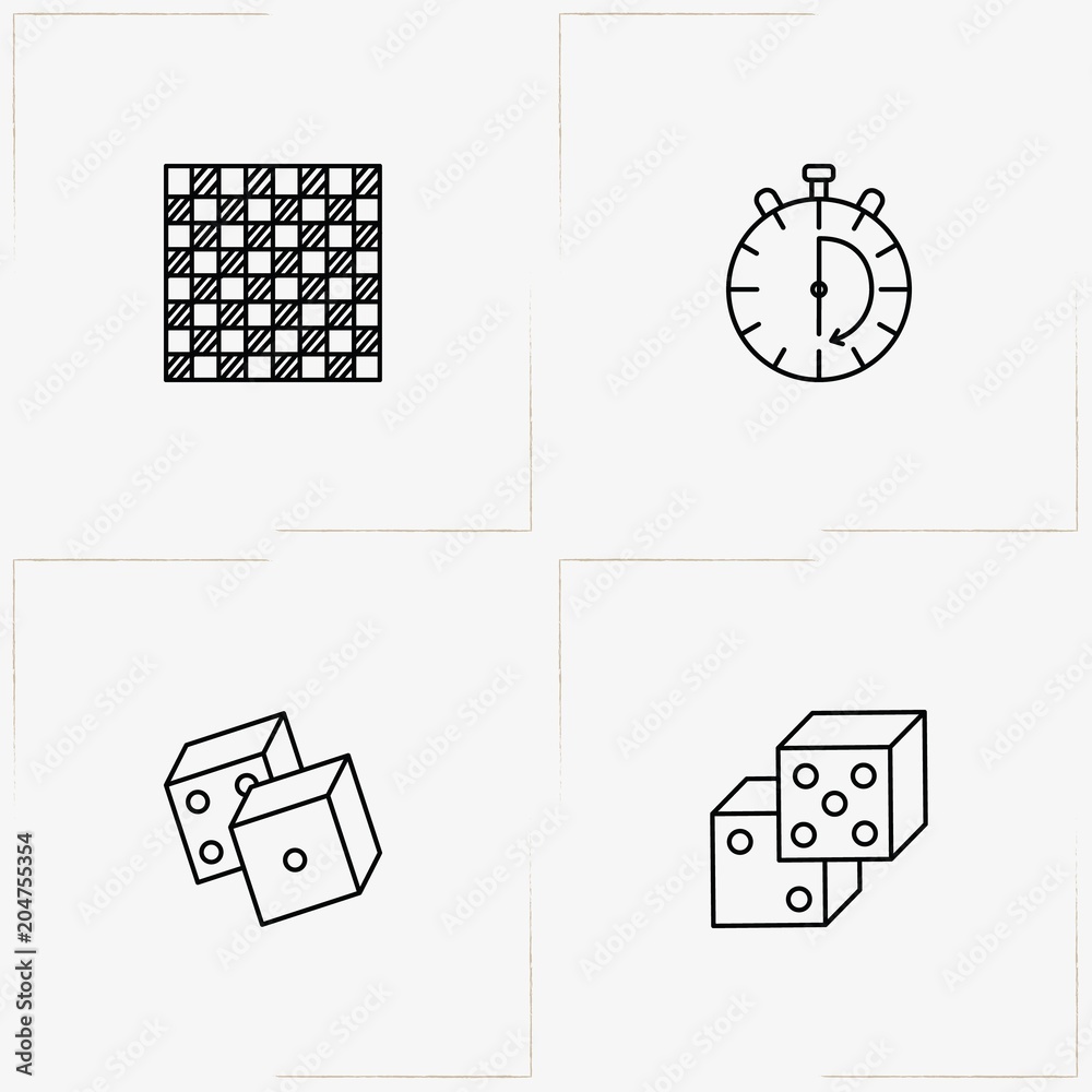 Chess & Backgammon line icon set with dice, chess board and stopwatch Stock  Vector | Adobe Stock