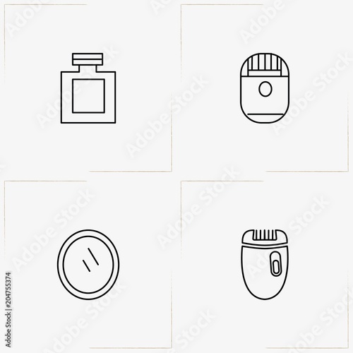 Bathroom line icon set with mirror , perfume and epilator