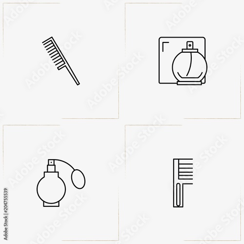 Barbershop line icon set with comb and perfume
