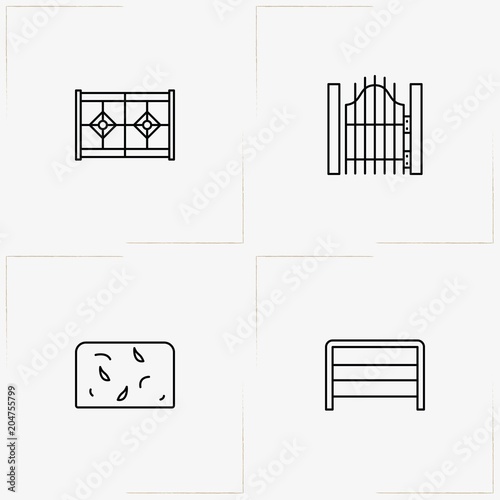 Fences And Wickets line icon set with fence and wicket