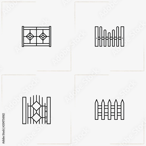 Fences And Wickets line icon set with fence and wicket