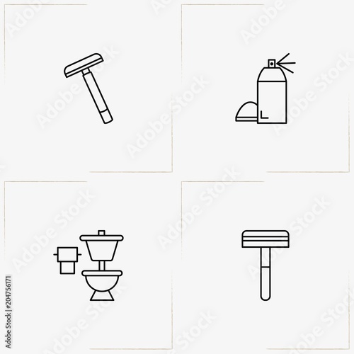 Bathroom line icon set with razor, spray and toilet