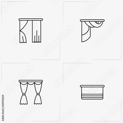 Curtains & Blinds line icon set with blinds and curtains