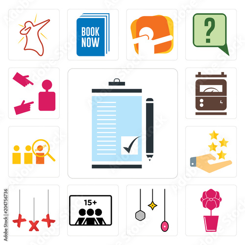 Set of order form, orchid, christmas bulb, number players, xxx, customer experience, advisor, electric meter, advisor icons