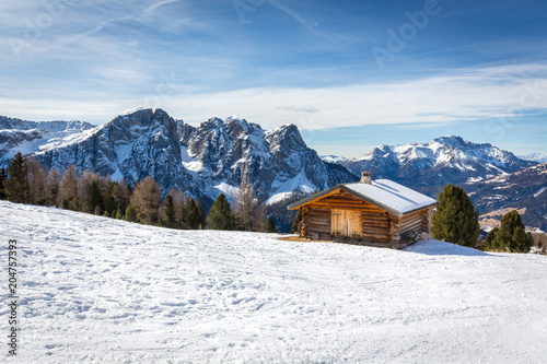 Chalet, Val di Fassa, Dolomites mountains, Italy © Selitbul