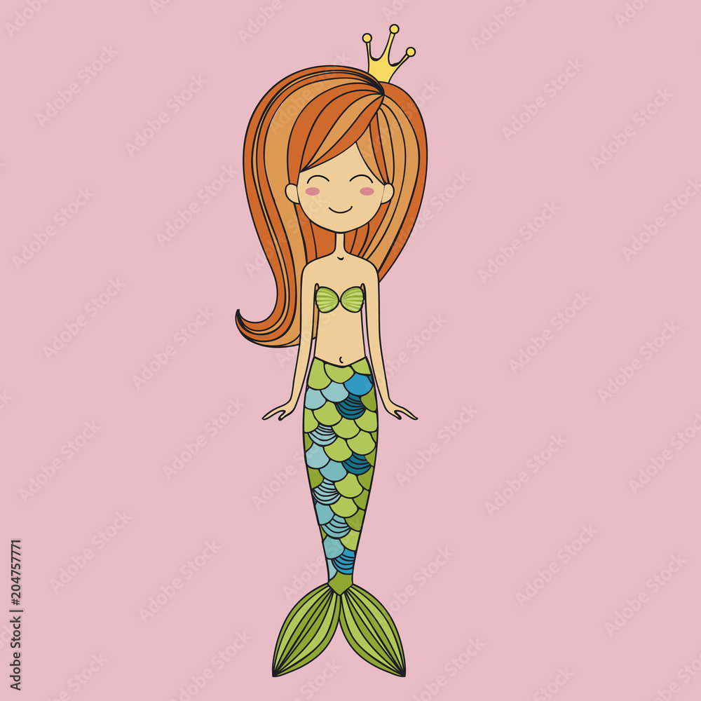 beautiful little mermaid princess. Siren. Sea theme. vector illustration on a pink background. beautiful little mermaid princess. Siren. Sea theme. vector illustration on a pink background.