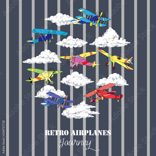 Background with Colored Airplanes and Clouds