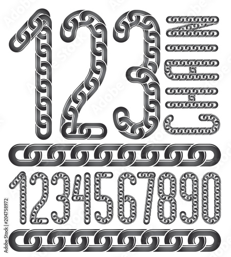 Set of vector numerals from 0 to 9. Elegant numbers for use as poster design elements. Created using metal connected chain link.