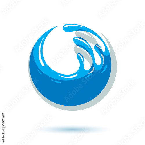 Sea wave splash vector logo. Pure water as the driving force for human activity theme.