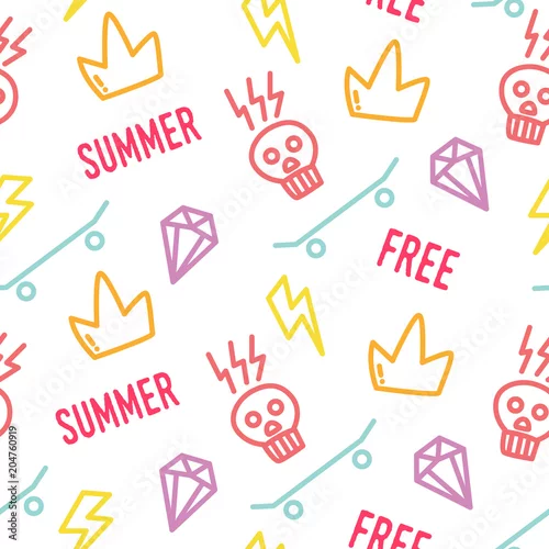 Tapety Kolor hipster wzór z elementami tatuażu starej szkoły w stylu bazgroły. Ozdoba do tekstyliów i opakowań. Tło wektor lato