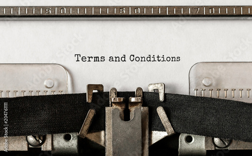 Text Terms and Conditions typed on retro typewriter