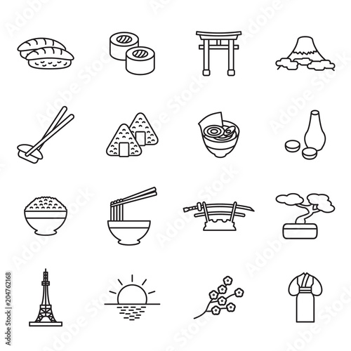 Japanese thin line icon set. Outline icons. Vector.