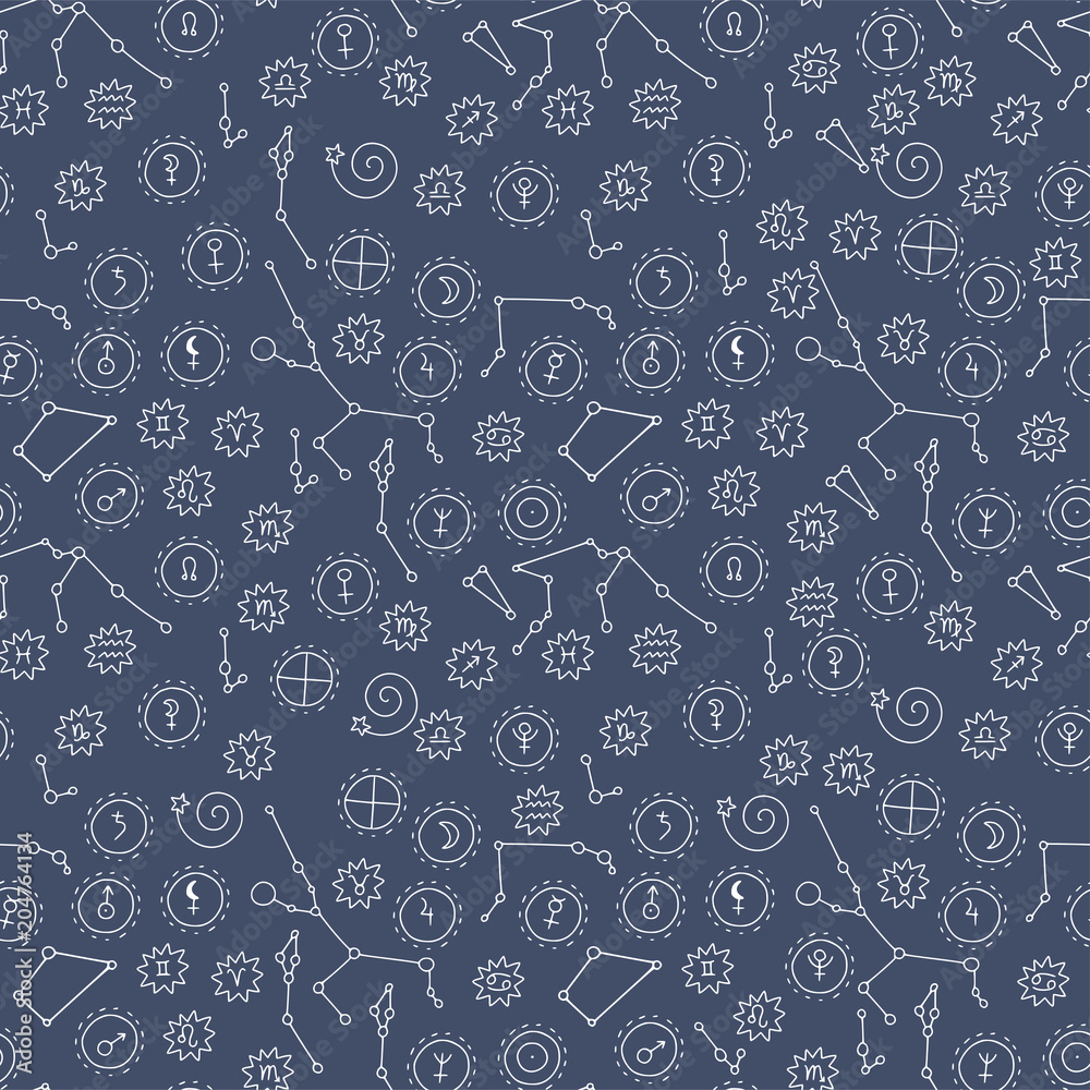 Naklejka premium Seamless pattern with cosmos doodle illustrations.
