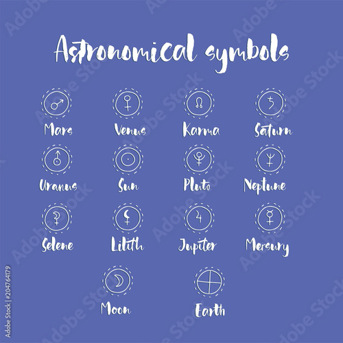 Astrology doodle symbols. Set of astrological graphic design elements.