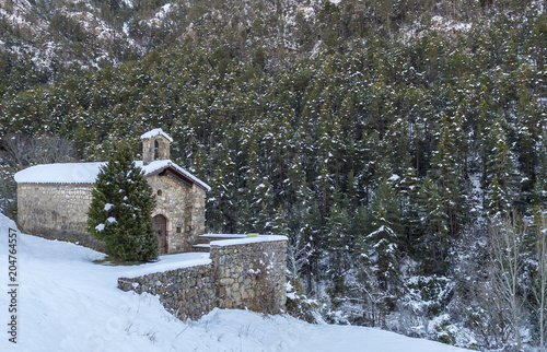 snowy church in winter photo