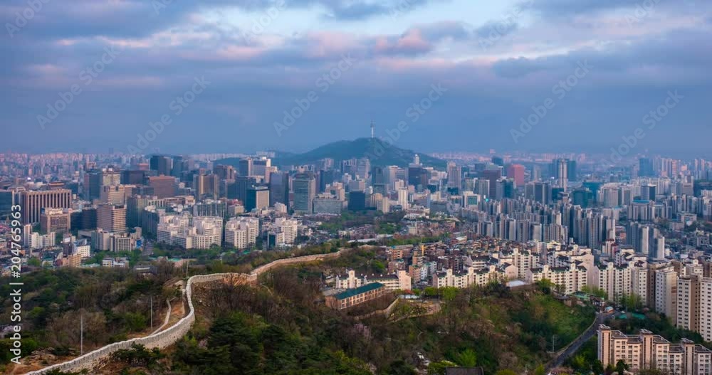 Seoul skyline on sunset timelapse, South Korea. Seoul skyline on sunset timelapse, South Korea.